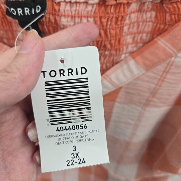 Torrid Orange Seersucker Sweetheart Neckline Smocked Back Crop Top 3X 22/24 - Picture 3 of 9